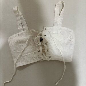 White Eyelet Lace-Up Crop Top